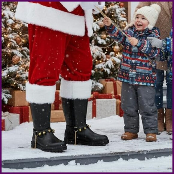 Men\'s Santa Claus Combat Boots with Bells Size 8 Costume Footwear main image 8